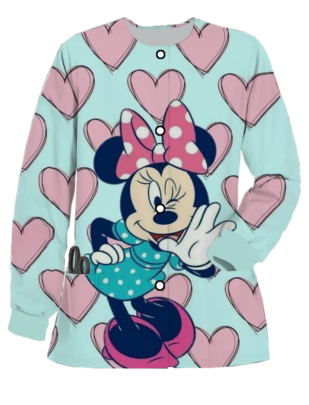 2024 new women's long-sleeved frosted nurse uniform Disney Mickey Minnie print doctor work uniform casual cardigan jacket