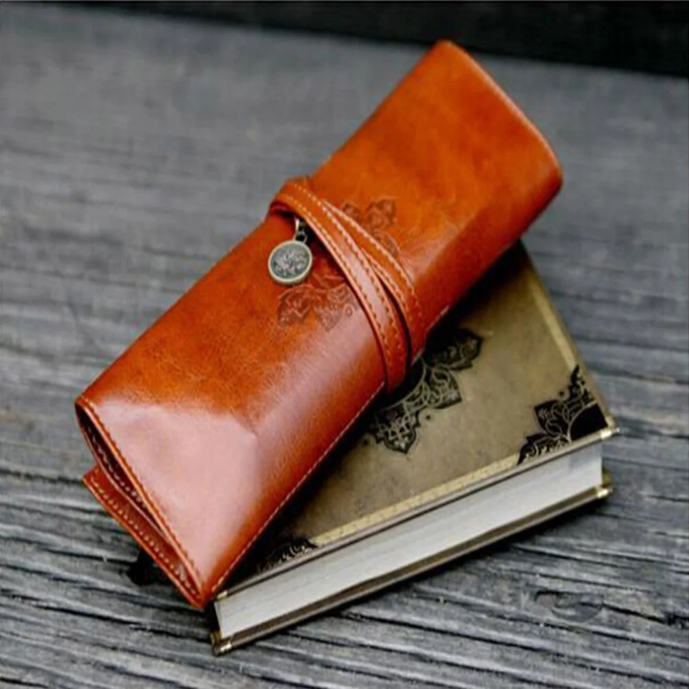 

Retro Pencil Case Coffee Color Pen Holder Pencil Pouch For Stationery Makeup Coin Storage Table