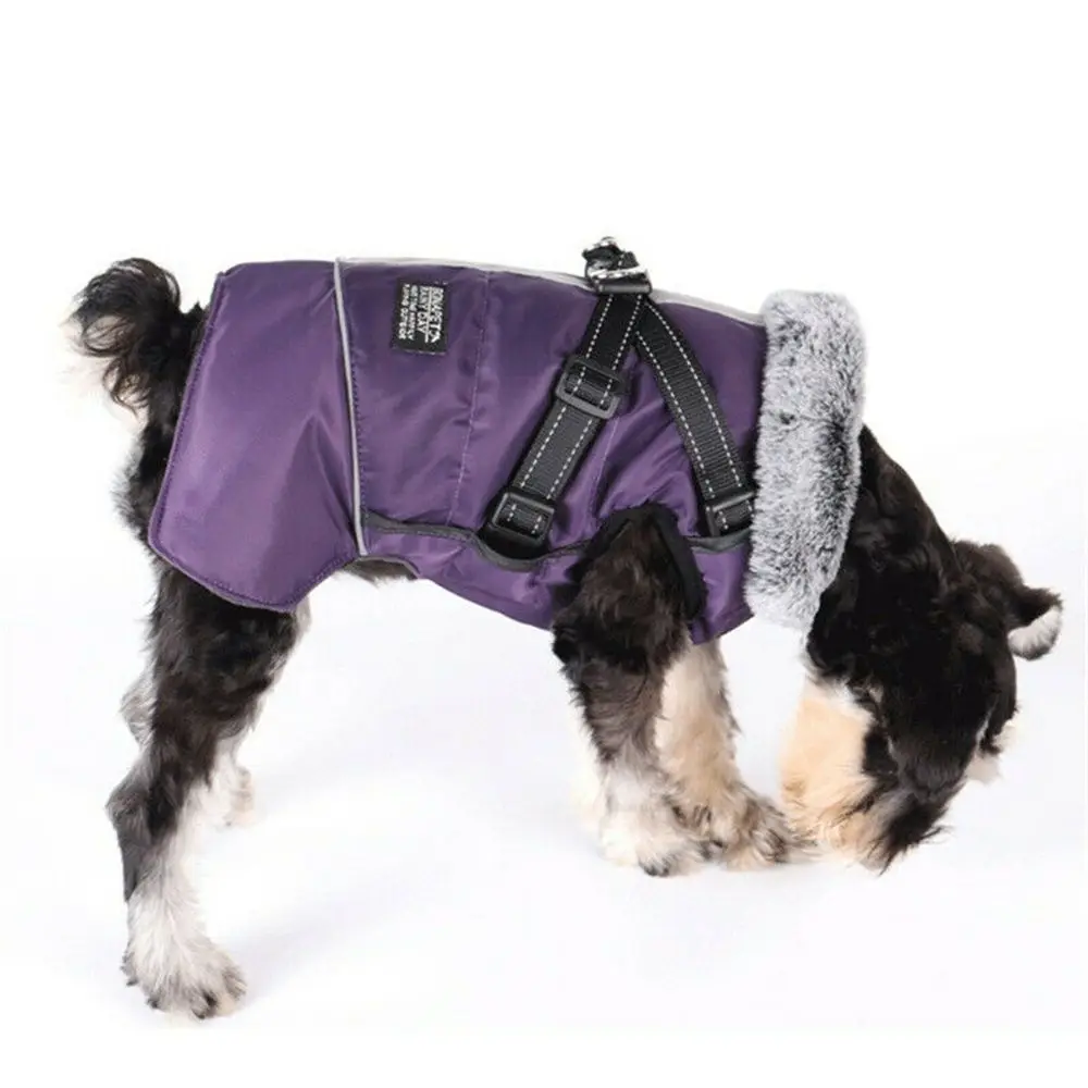 Winter Fleece Lined With Harness Coat Pet Dog Clothes Dog Warm Jackets Dogs Coats Plus Velvet