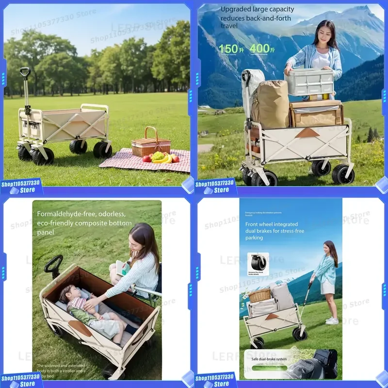 Large Capacity Foldable Outdoor Camper With Brakes Off Road ATV Vehicle For Camping Foldable Off Road ATV Vehicle With Brakes