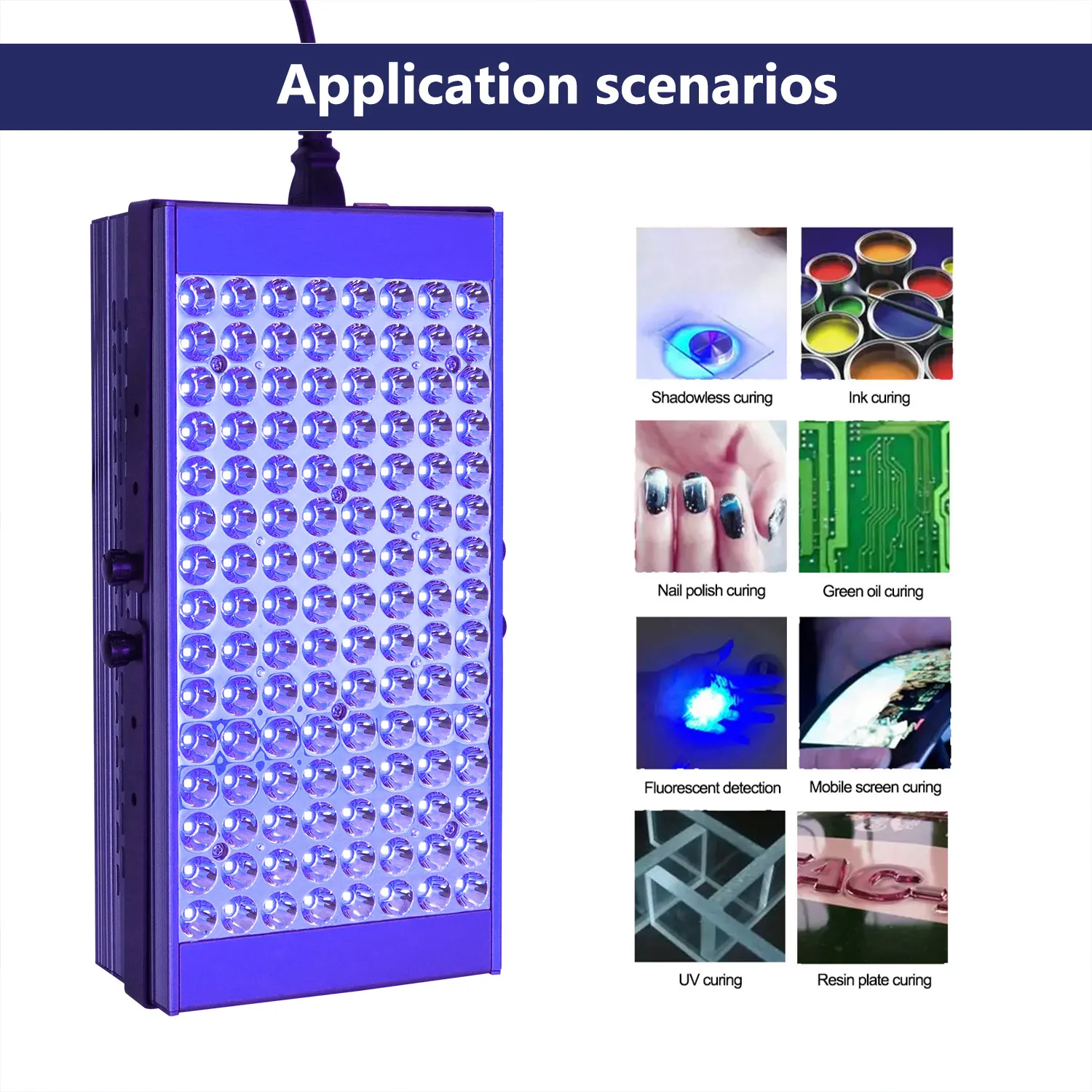 Светодиодная фиолетовая лампа 1200 Вт, УФ-отверждаемая лампа 365 нм с флуоресцентным обнаружением 395 нм, бестеневая отверждение клея для зеленого масляной смолы