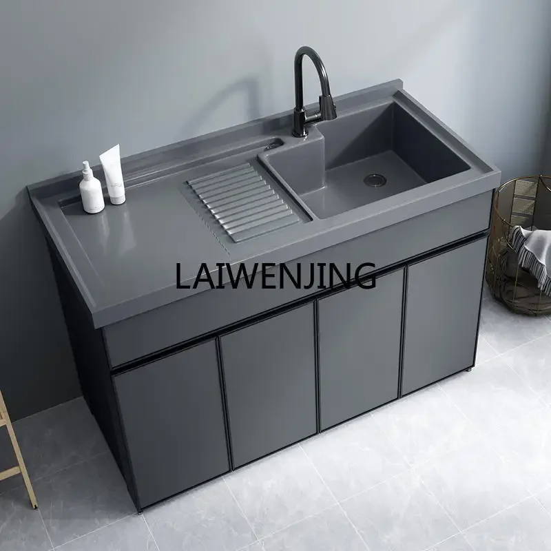 

LYN Balcony Space Aluminum Floor Cabinet Laundry Basin Combination Integrated with Rubber Basin Bathroom Cabinet