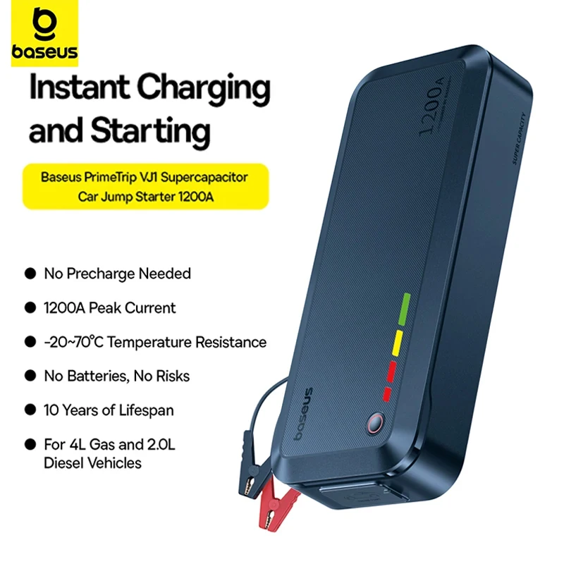 Basues 1200A Car Jump Starter Super Capacitor Emergency Car Battery Starting Portable Car Booster Device No Precharge Needed