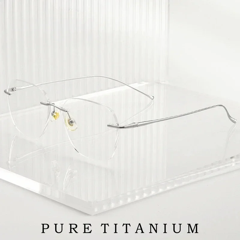 

Ultra-Light Pure Titanium Rimless Optical Glasses Fashion Retro Square Men Women Prescription Eyewear Decorative