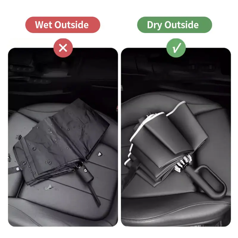 10-Rib Auto Open & Close Folding Umbrella with 3+3 Segmented Ribs & Loop Buckle Handle, Black Glue Coated UV Protection Windproo