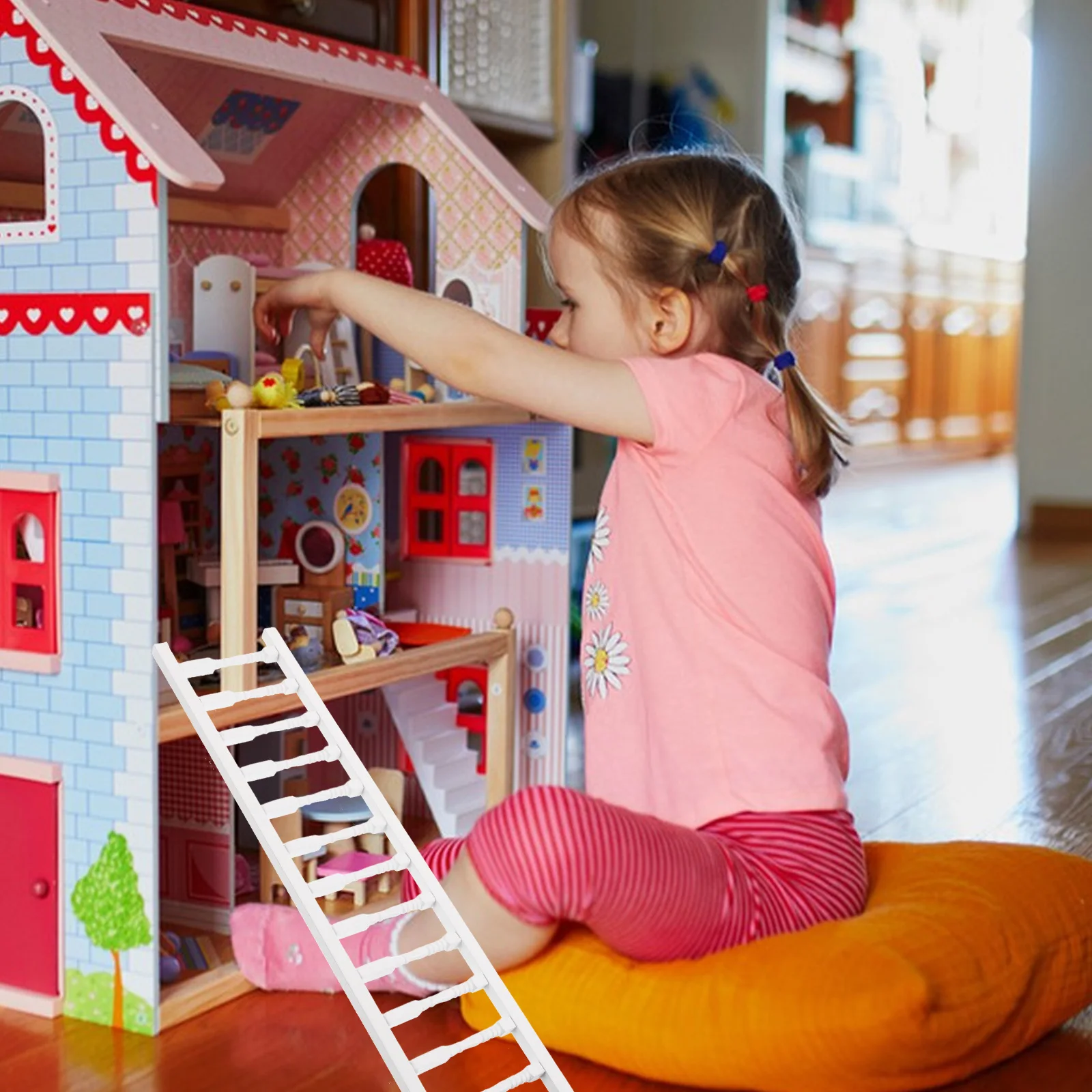 Mini casa escalera artesanal para casa de muñecas niños escalada DIY Micro decoración juguete muebles