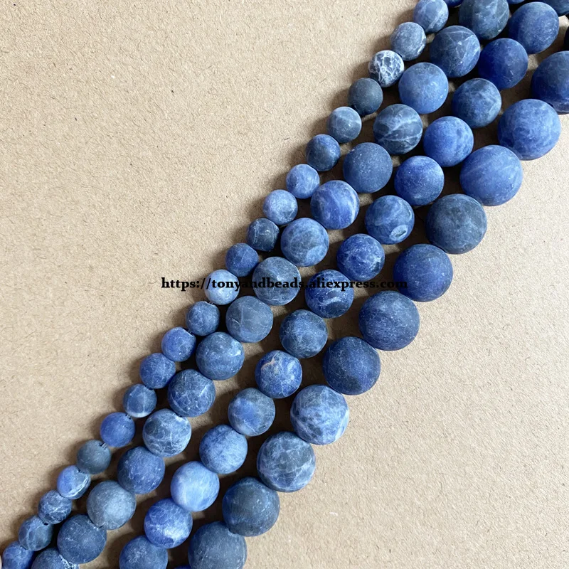 Natural Stone Matte Dark Blue Sodalite Round Loose Beads 15\