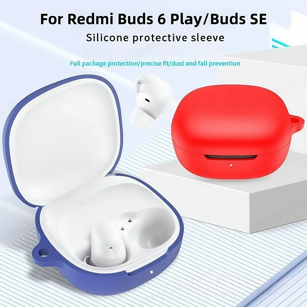 لينة سيليكون حقيبة سماعة الاذن ل Redmi Buds 6 اللعب سماعة رأس بخاصية البلوتوث الغطاء الواقي مع المفاتيح ل Redmi Buds 6Play صندوق