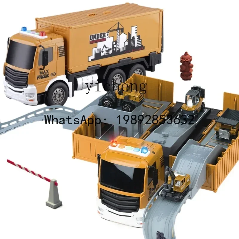 Ah caminhão contêiner infantil, engenharia, escavadeira, guindaste, caminhão de brinquedo, terno de liga