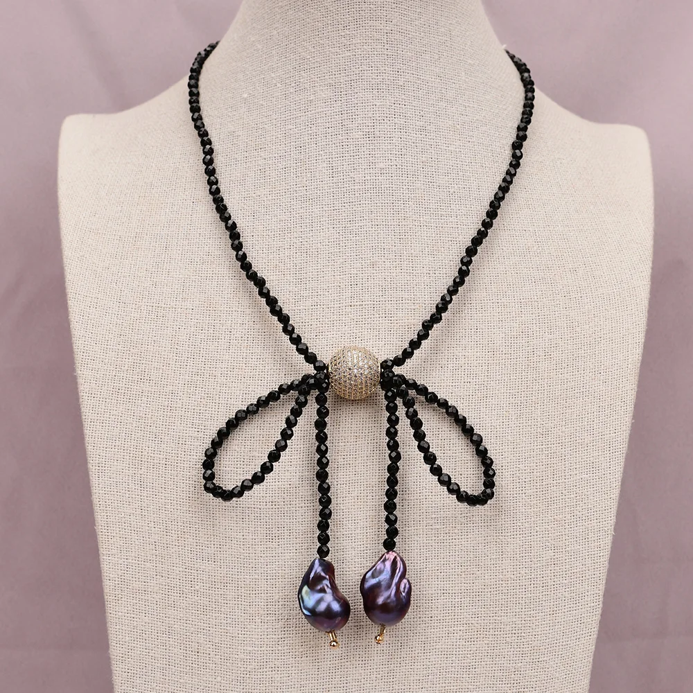 

GG Натуральный Черный Оникс Кристалл Прокладка Шар Ожерелье Из Бисера Черный Жемчуг Кеши Подвески