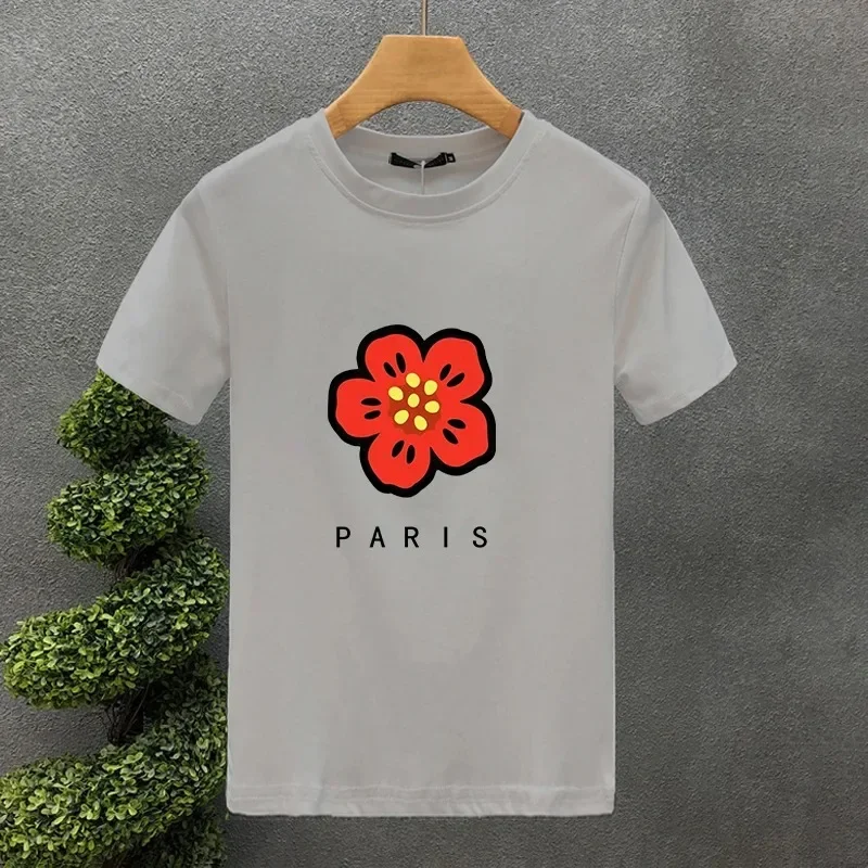 تي شيرت رجالي من باريس قطني بنقوش زهور ، جودة عالية ، طباعة إبداعية ، صيف ، توبات علامة تجارية ، غير مبطنة ، كبيرة الحجم ، فاخرة ، تي شيرتات #2