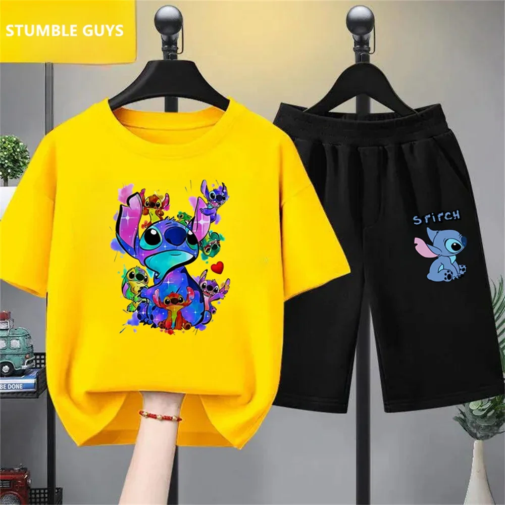 Cute Stitch Printed Girls T-shirt Cartoon Disney Children's Short Sleeved Summer Kids Casual T Shirts Boy Sports Shirt Trucksuit