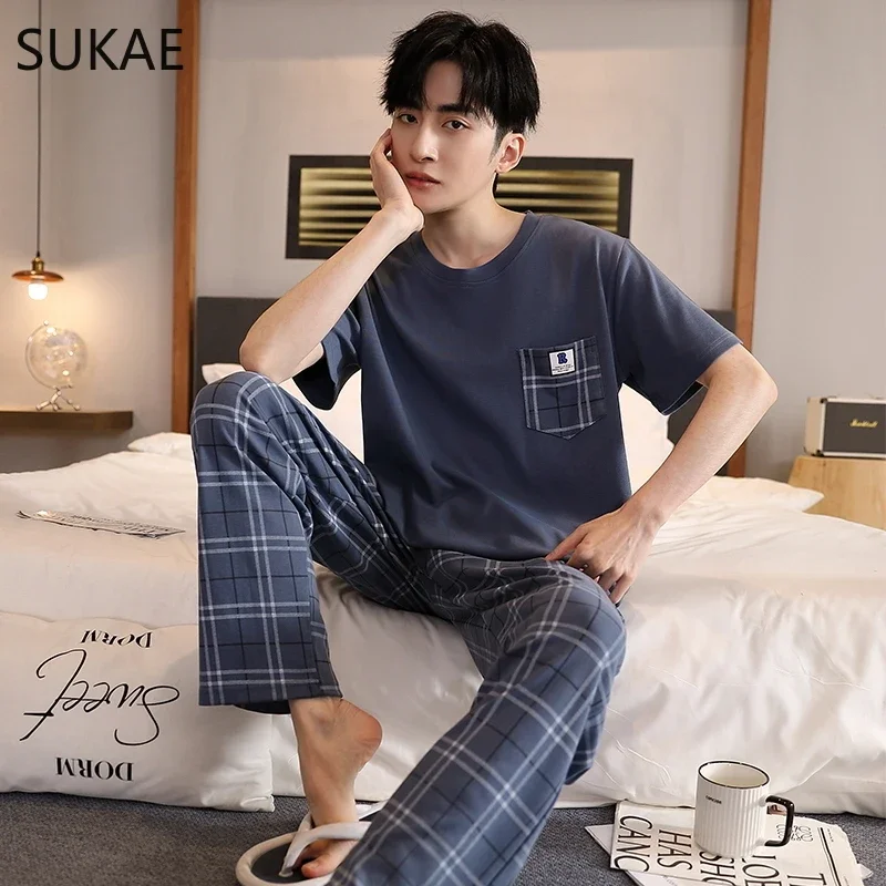 SUKAE Boys Lougewear de talla grande L-5XL ropa de dormir de algodón de verano para hombre ocio hombres Pj mangas cortas pantalones de gala conjunto