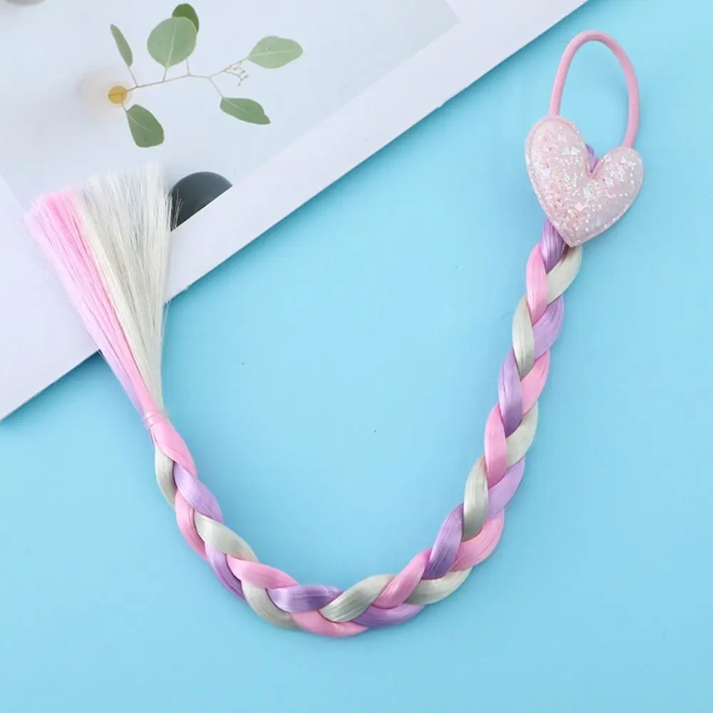 Synthetic Girls Braided Ponytail Love Heart Sequined Colorful Braid Headband Hair Ornament Rubber Bands Kids Cartoon Ponytail