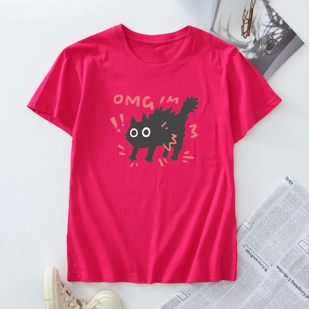 Camiseta de manga curta feminina, plus size, 100% algodão, camisetas oversize, roupas femininas, camisetas gráficas de verão