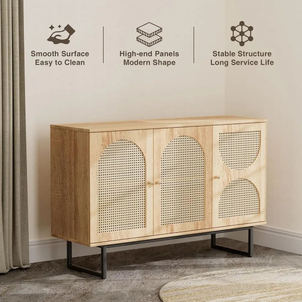 Credenza mobile Buffet con ante in Rattan, mobile Bar Buffet in Rattan, armadio Boho Credenza con gambe in metallo