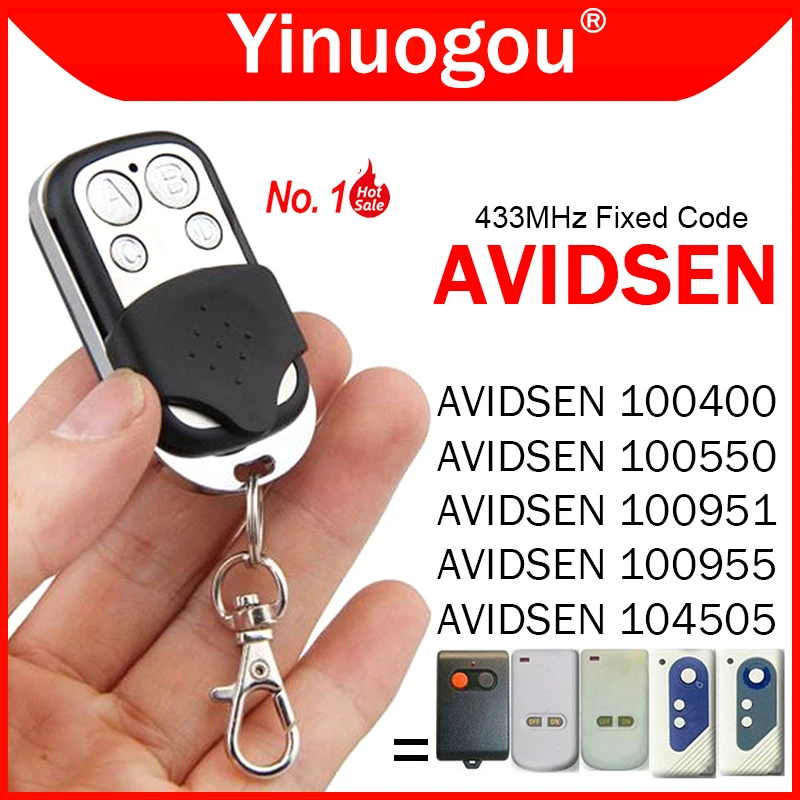 

Clone AVIDSEN 100400 100550 100951 100955 104505 Garage Door Remote Control Duplicator 433.92MHz Fixed Code Hand Transmitter