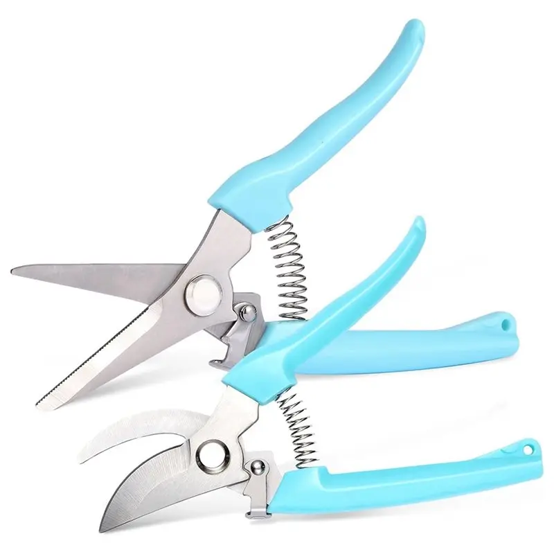 B23B Garden Scissors,Comfortable Grip& Safety Lock, 2Pcs Stainless Steel Straight Blade Pruning Shears