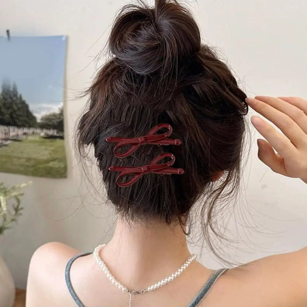 Grampos de cabelo vermelho arco para mulheres, cor lisa, Hairgrip acrílico, Laço simples doce bonito, alfinetes laterais, acessórios de grampo de cabelo