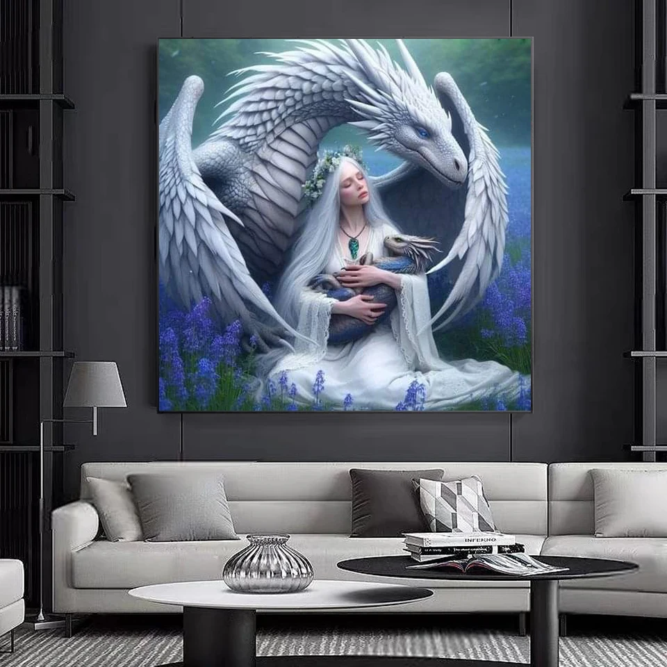 Dragon And Girl DIY Full Diamond Painting Fantasy Aniamls Cross Stitch Kits New 2024 Mosaic Diamond Embroidery Sale