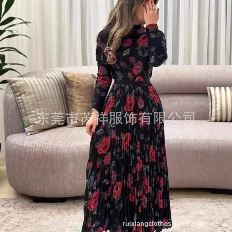 مياكي مطوي Plisse تنورة مجموعة 2026 ربيع جديد الطيات Jupe مجموعة الوفرة الوردية المطبوعة كبيرة الحجم المرأة أضعاف تنورة مجموعة