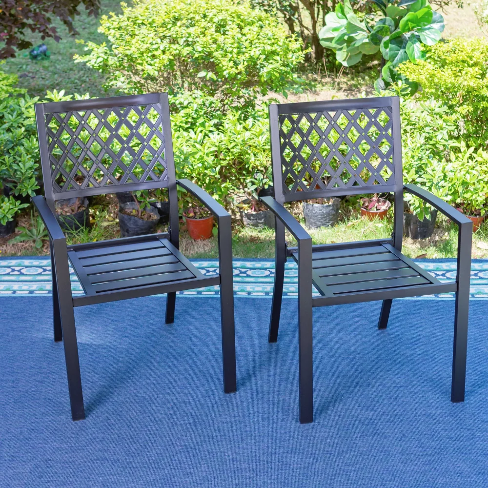 New Set of 2 Outdoor Patio Dining Chairs Modern Metal Armchairs Black Beach Chairs