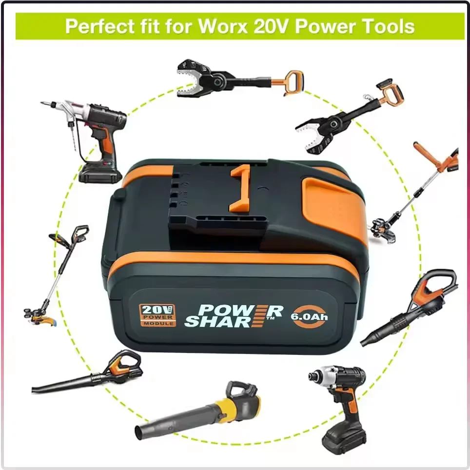 8Ah 20V Lithium-Ion Battery Replacement for WORX Power Share,Compatible with WA3551 WA3553,Fits 150+ Cordless Tools WG543 WX550L