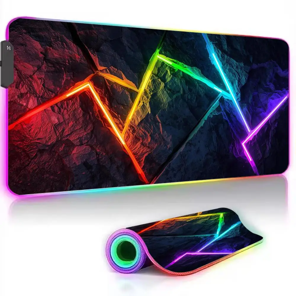 

900x400mm 3D Geometry Mouse Pad RGB Luminous Mouse Pad Office Computer Accessories PC Keyboard Pad LED Anti-Slip Gaming Desk Pad