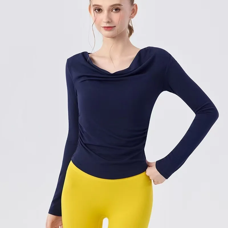 Autumn New Long-sleeved Yoga Gym Workout Top Feminine One-shoulder Tops Running Pilates Slim Sports and Fitness Training Clothes