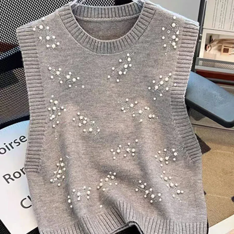 Primavera e outono novo design sentido indústria pesada frisado colete de malha colete feminino jaqueta