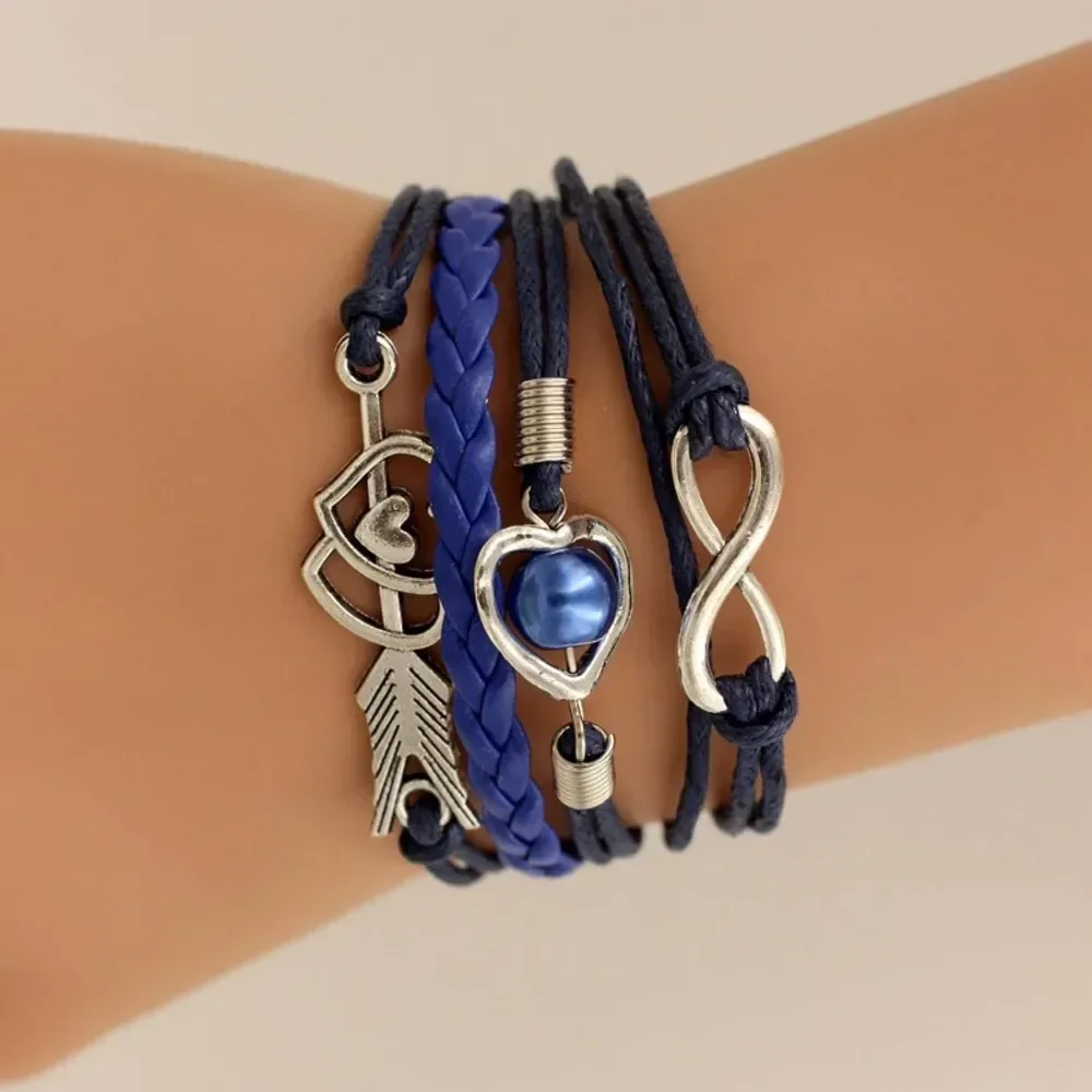 Leather Bracelets for Women Wrap Infinity Love Heart Friendship Antique Leather Charm Bracelet