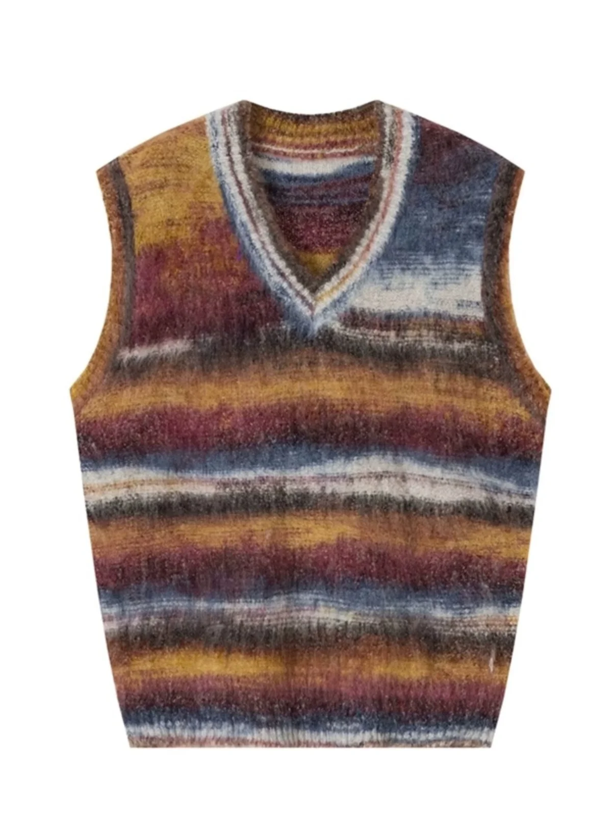 

Американский ретро цветной вязаный жилет, мужской весенне-осенний свободный жилет с v-образным вырезом и подкладкой, ленивый свитер для пары