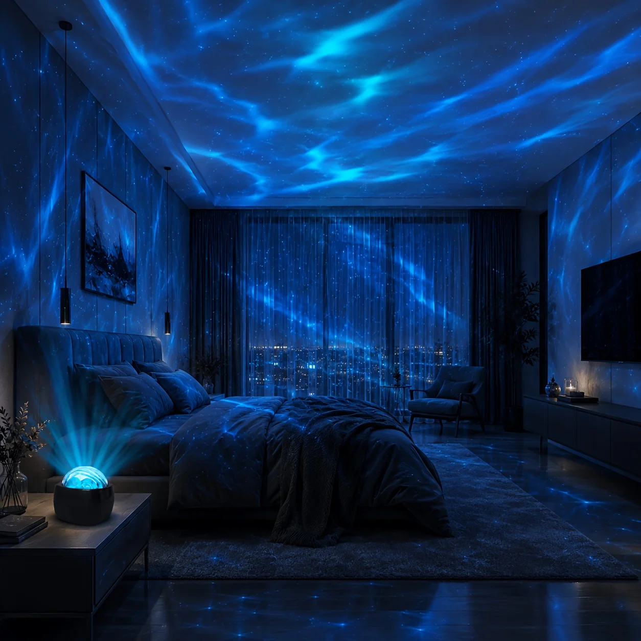 LED Starry Sky Projector Light 7 Colors Night Light Touch Switch USB Powered Auto Rotate Home Bedroom Party Decor Lamp Kids Gift