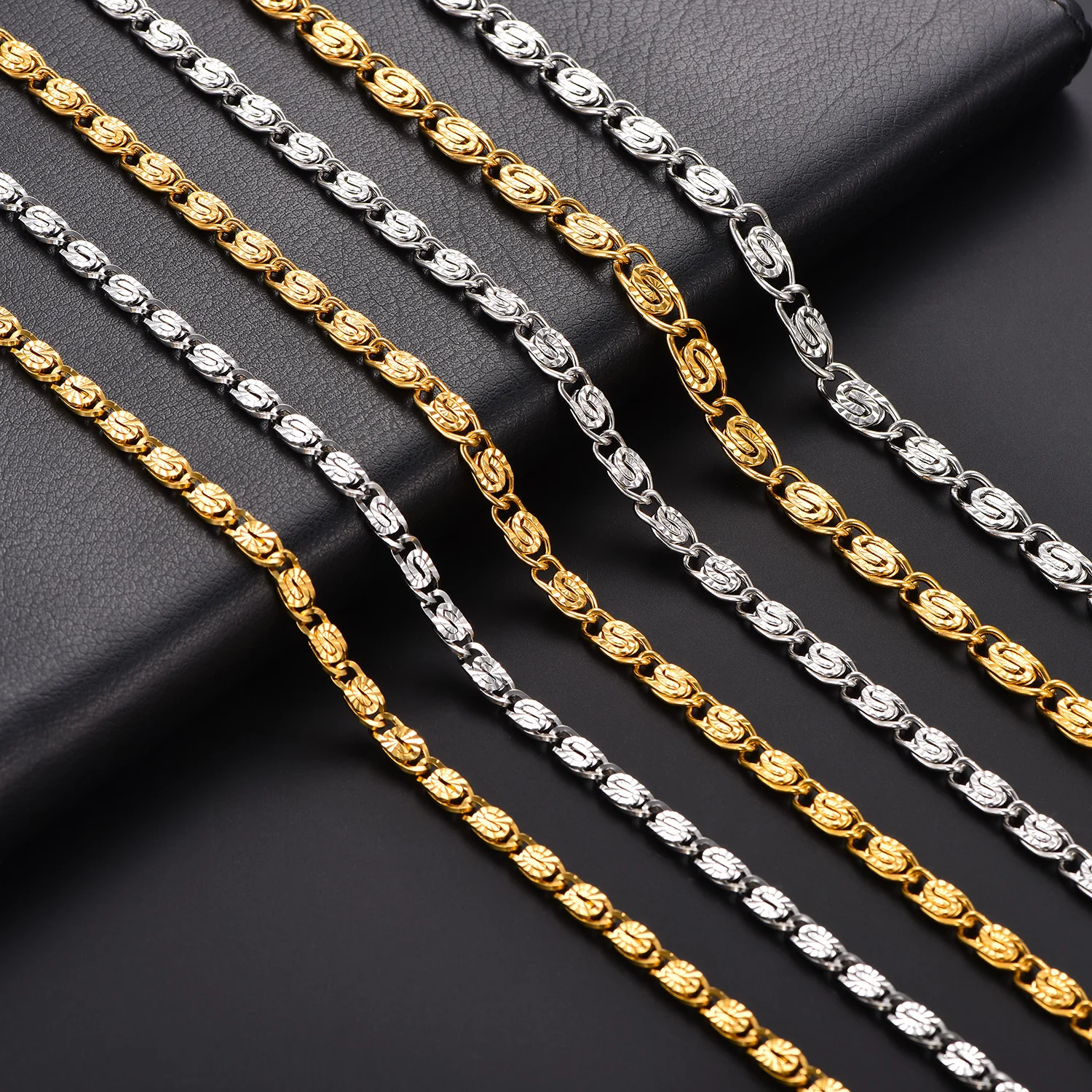 4/5/6MM Gewellte Gliederkette aus Edelstahl, geprägte Halskette in Büroklammerform, kreativer Hip-Hop-Choker-Schmuck für Männer und Frauen – Detail 1
