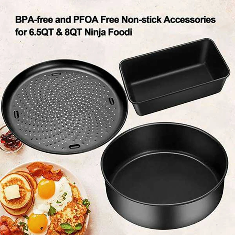 Baking Set For Ninja Foodi 6.5,8Qt,Accessories Pot,Nonstick Bakeware Set With Multi-Purpose Crisper Pan,Loaf Pan