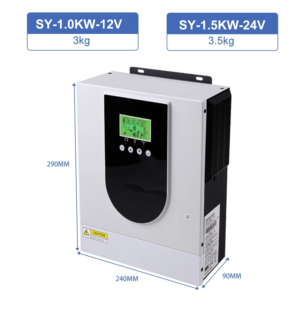 1000W 1500W Hybrid Solar Inverter 24V 12V Auto PV Input 230VAC 24VDC 48VDC 1.5kw 1kw Solar Charge Controller LCD