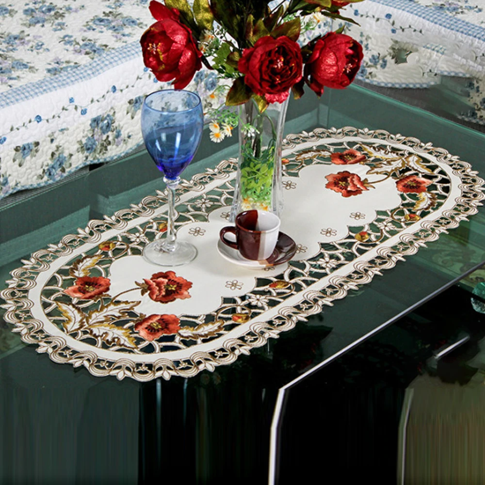 Lace Tablecloth 40*85cm Mat Embroidered Table Cloth Floral Ornament Oval DecorationDining New Useful Brand New