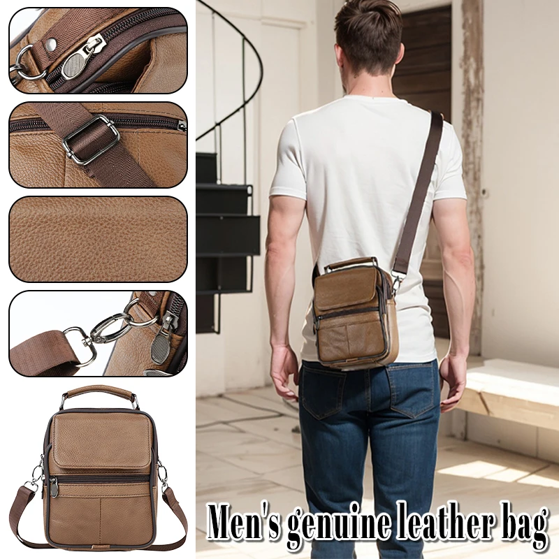 

Genuine Leather Crossbody Bag for Men - Vintage Cowhide Shoulder Messenger Bag | Men's Casual Retro Style Handbag