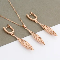 Luxury Quality Jewelry Sets for Women Vintage 585 Rose Gold Color Long Earrings And Pendants Wedding Gift Sets Jewelry