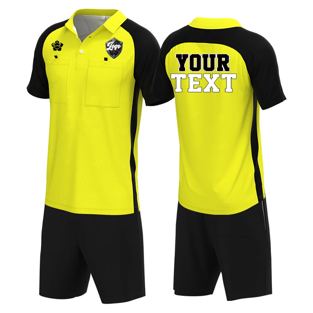 Customizable Soccer Referee Short Sleeve Suit Men Women Youth Umpires Professional Judge Uniform T-shirt Button Collar Pocket