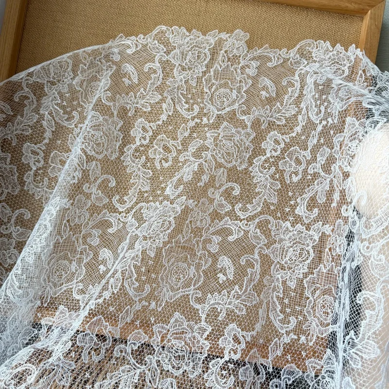 Custom New Vintage Fish Line Lace Hollow Out Lace Fabric For Wedding Dress Veil Bridal Photography Decoration