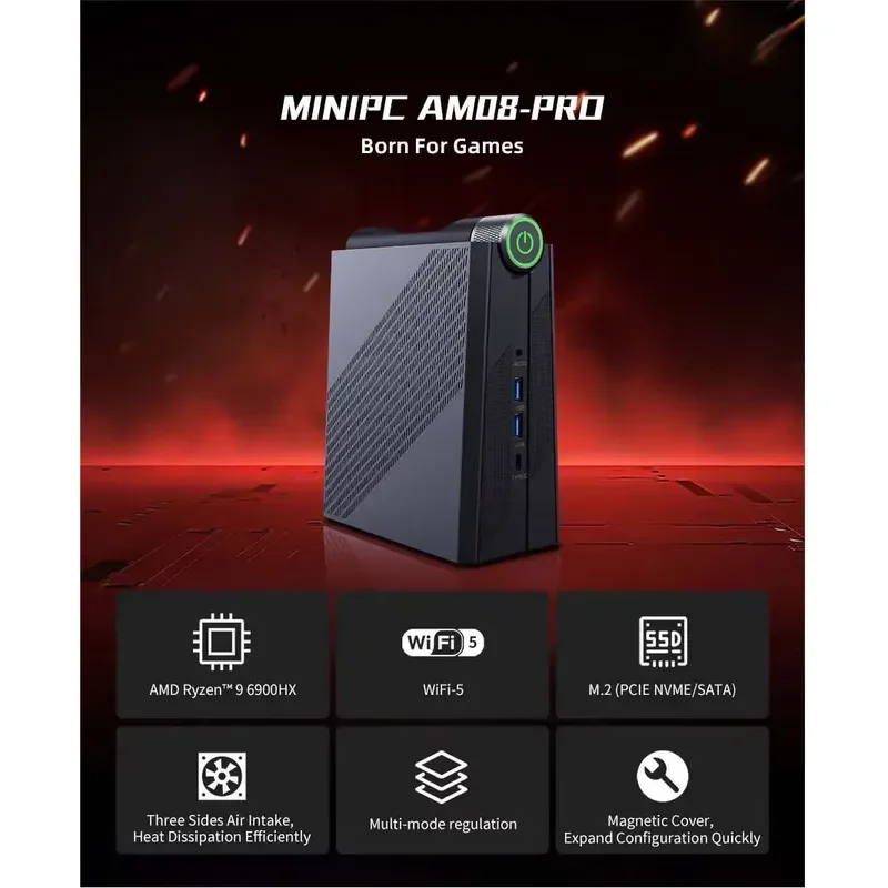 2026 Latest Mini PC Gaming Desktop AMD Ryzen 9 6900HX 8-Core 16-Thread Triple Display Support Dual DDR5 RAM 16GB 32GB 512GB