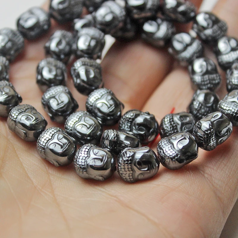 10 Pieces Buddha Maitreya Head Black Hematite Beads Natural Stone Loose Beads Jewelry Bracelet Making DIY Findings Accessories