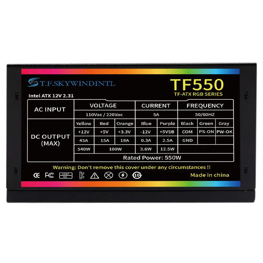 TF550 PC Power Supply 550W MAX 800w For Gaming Desktop Computer 24pin 12v Atx 550w Source support dual CPU