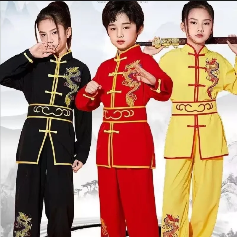 

3 Colour New Chinese Style Embroidered Dragon Kung Fu Suit Tai chi Wushu Uniform Men Women's Fashion Sport Jacket Pants Sets