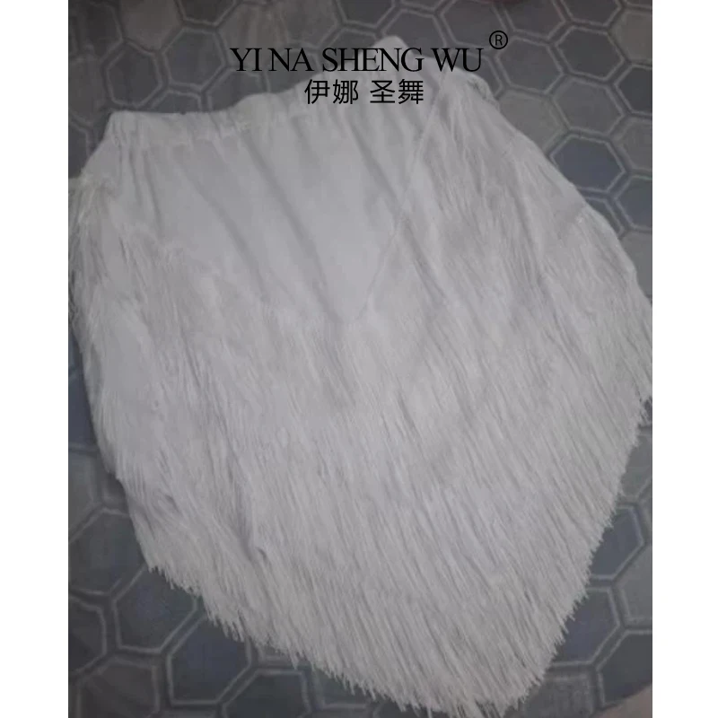 Women Adult Latin Dance Skirt Three Layer Tassel Irregular Mini Skirt Modern Dance Competition Stage Performance Costume