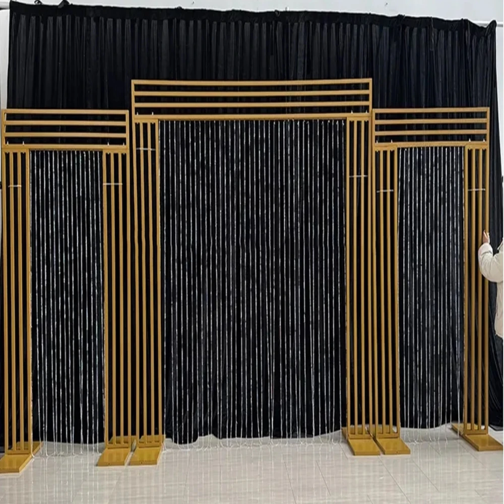 3pcs) Size Beads Curtains Backdrop Frame Metal Arch Backdrop Stand for Wedding Decoration