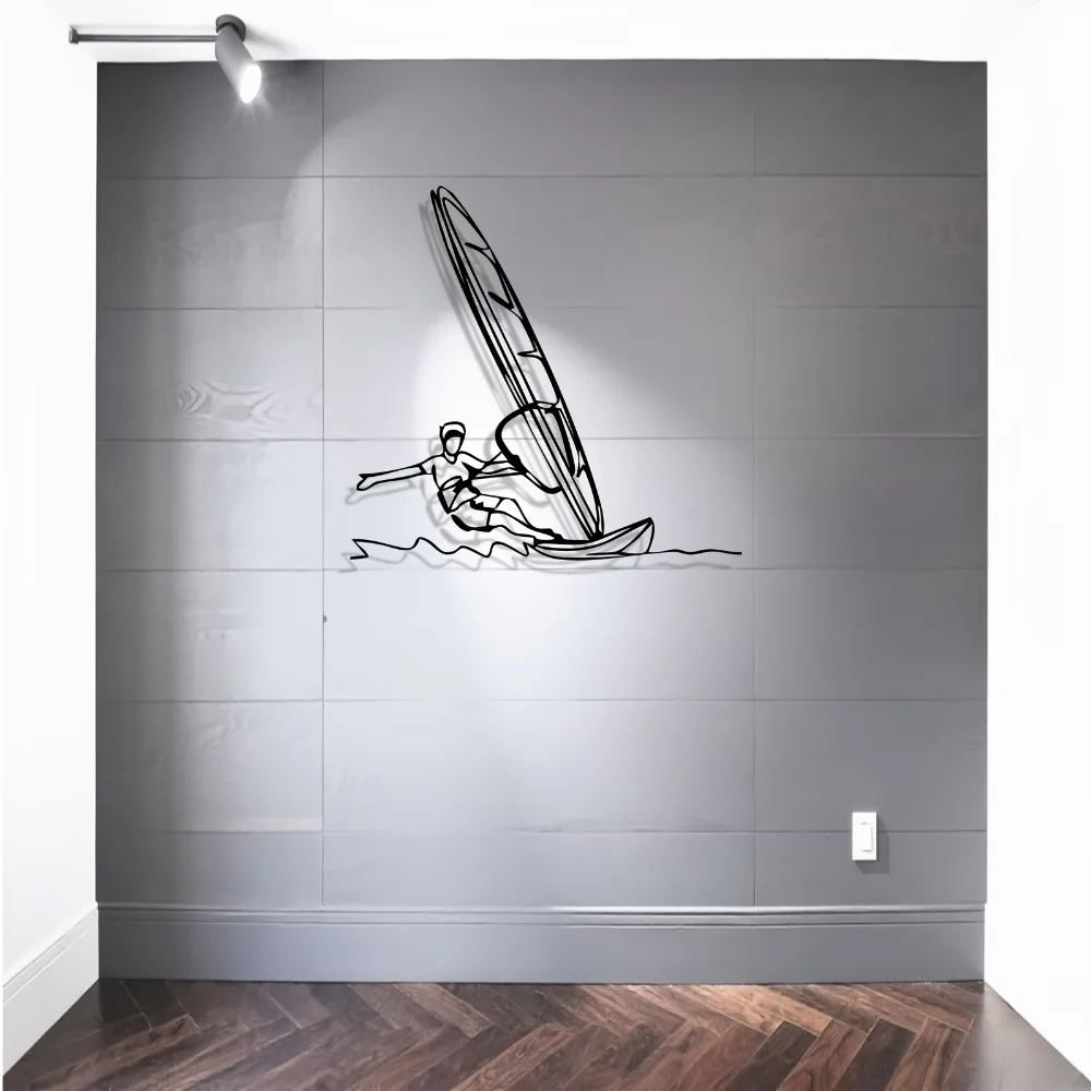 Nautical Windsurfer Metal Wall Hanging Wrought Iron Decor for Bedroom & Outdoor Space