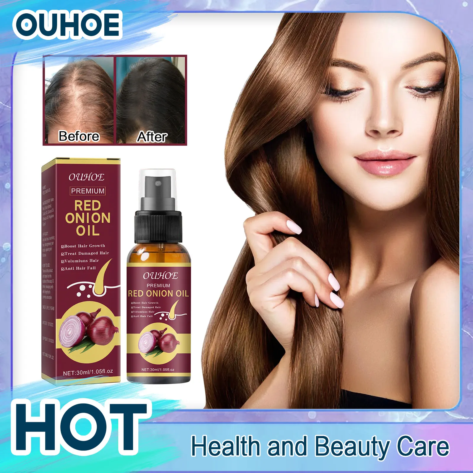 Hair Growth Serum Spray Prevent Hair Loss Scalp Treatment Improve Alopecia Strengthening Anti Dry Frizz Red Onion Essential Oil