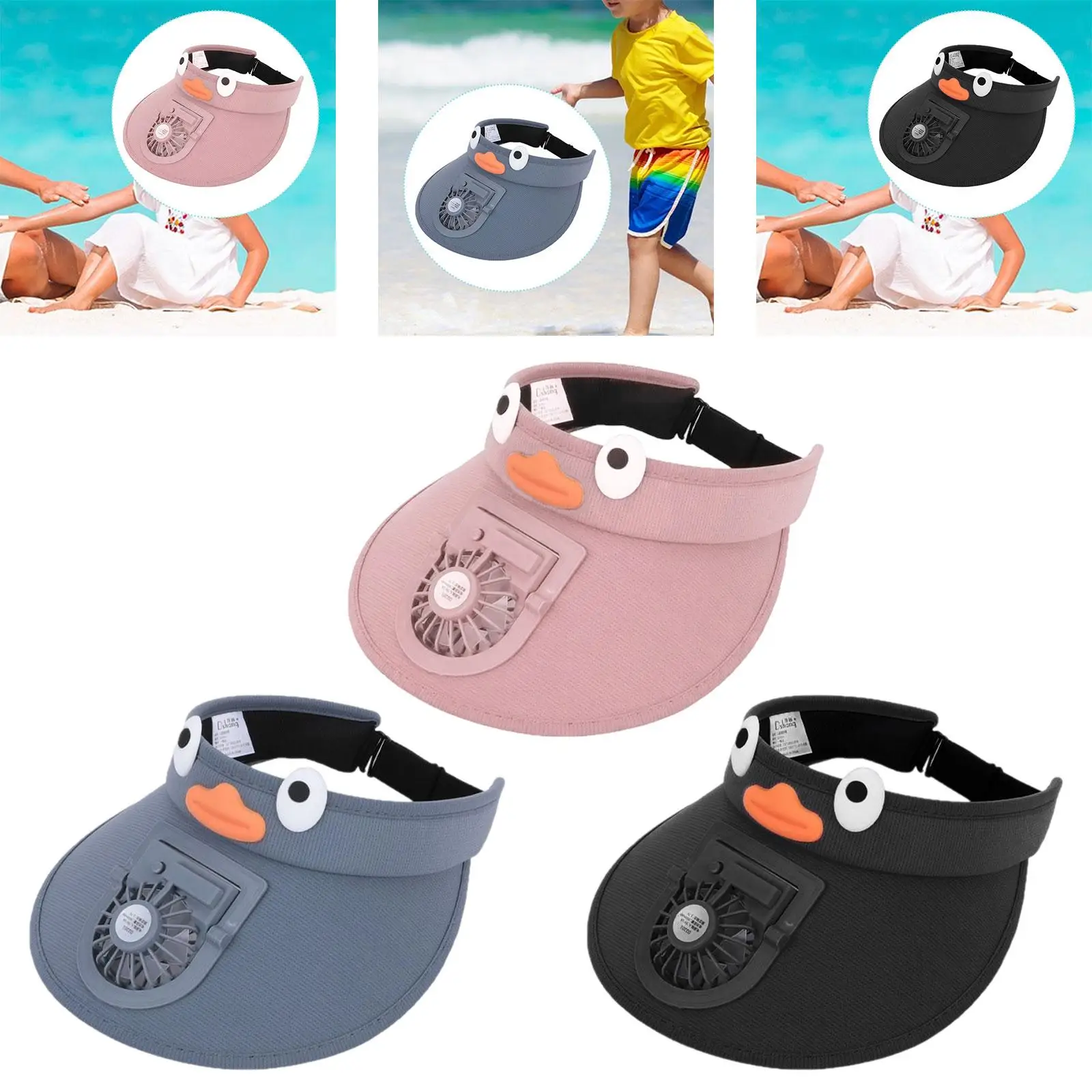 Kids Fan Visor Hat Three Adjustable Winds Cooling Fan Hat for Child Trips